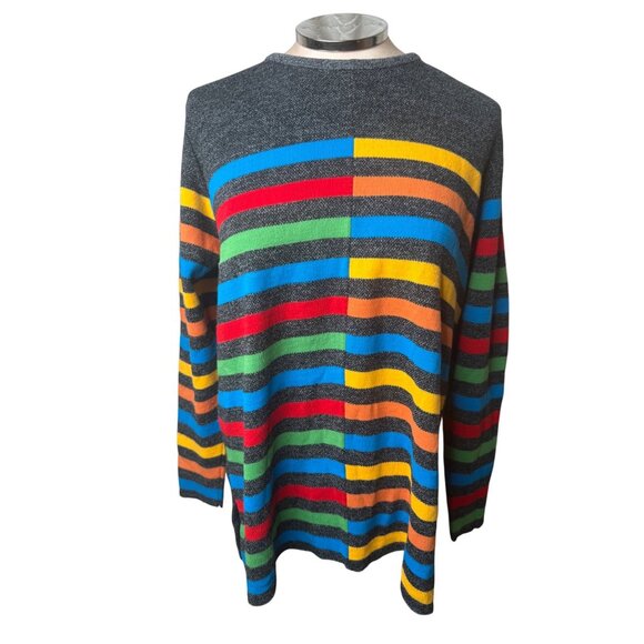 Colorful Striped Sweater By Karen Lessly Medium 100% Acrylic USA Mr Rogers VTG - Picture 1 of 9